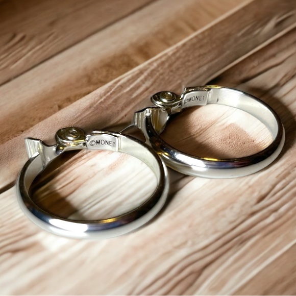 Monet Silver Tone Hoop Earrings - Picture 1 of 7